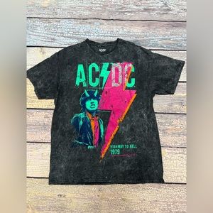 AC/DC T-shirt Mens L Black Marbled Highway to Hell 1979 2017 Pop Art.